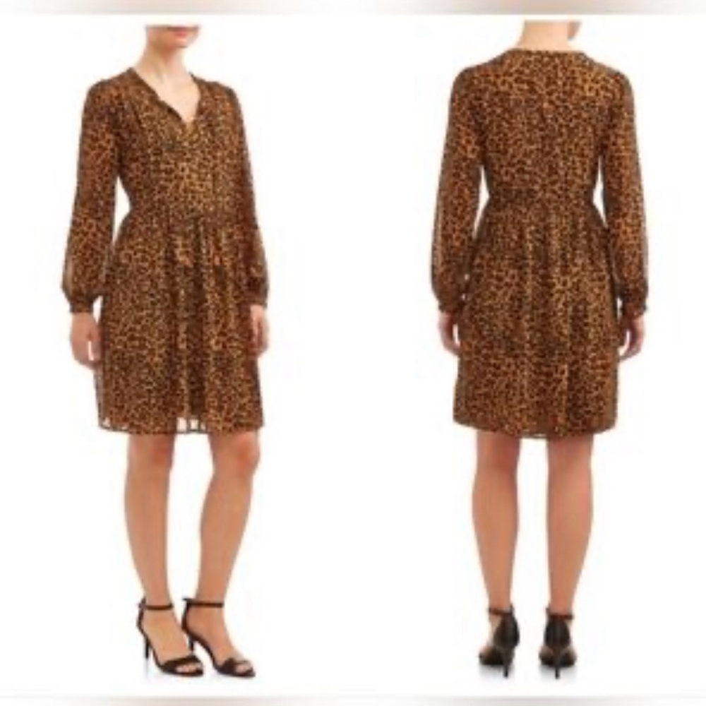Timeā and Tru Leopard Print Tiered Babydoll Dress Sz XL Fall Boho Y2K + Slip